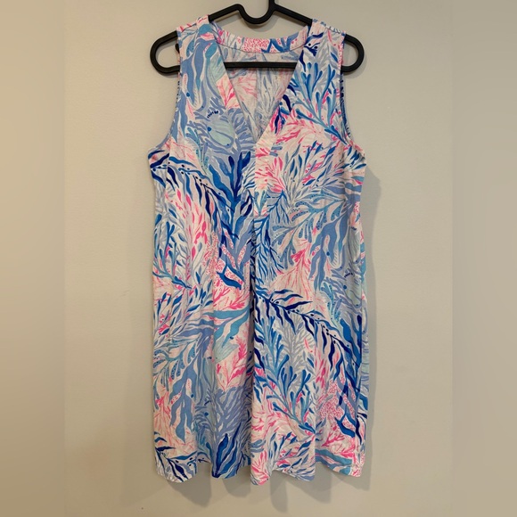 Lilly Pulitzer AMINA SWING DRESS Crew Blue Tint Kaleidoscope Coral M - Picture 6 of 12